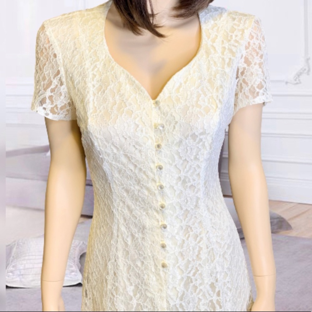 VINTAGE Long Lace Dress with Corset back